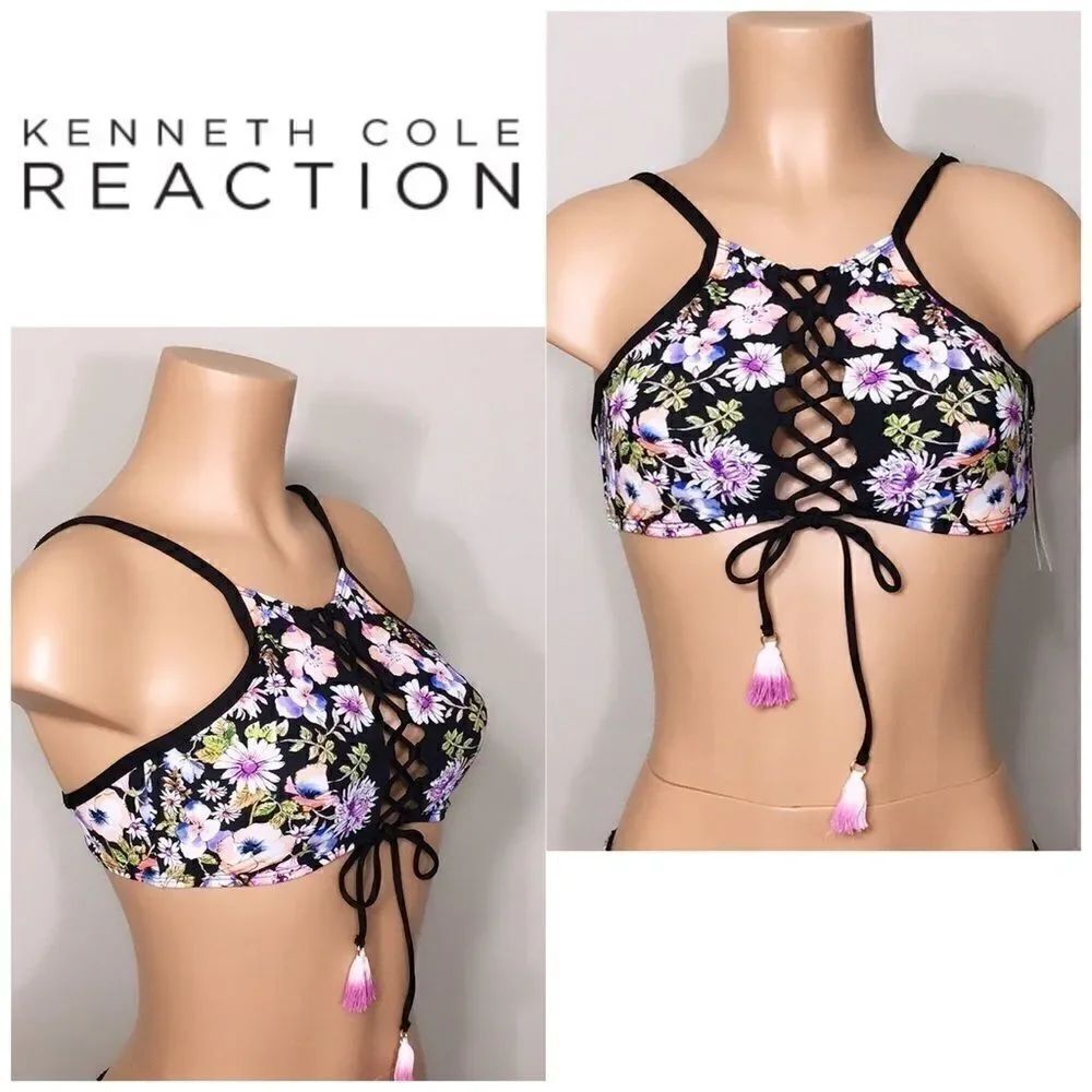 Kenneth Cole Reaction hi-neck floral bikini top.